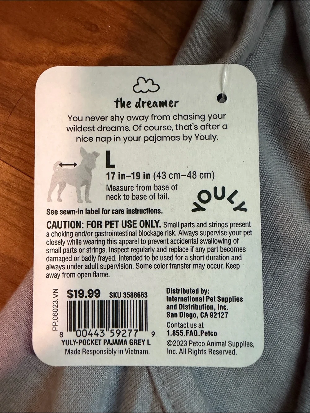 YOUly The Dreamer Pet Pajamas - Grey with Coral Trim - Size L - NWT